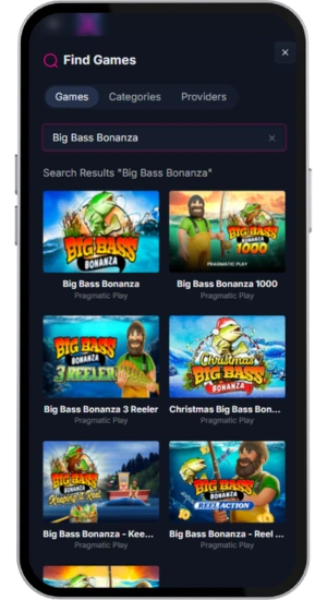Sök efter Big Bass Bonanza i casinot